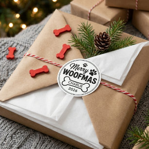 Custom Dog Name Merry Woofmas Christmas Holiday Classic Round Sticker