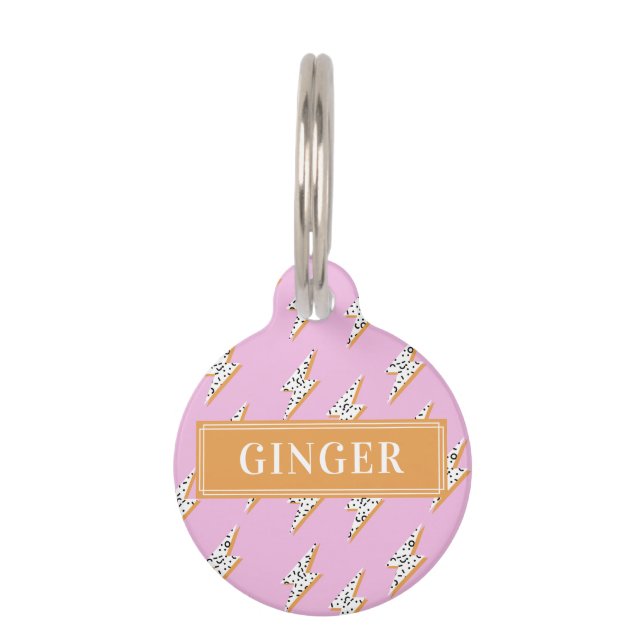 Custom Dog Name Pink Lightning Bolt Pet Tag (Front)