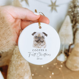 Custom Dog Name Pug Lover My First Christmas Ceramic Tree Decoration