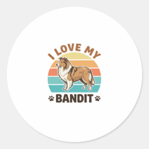 Custom Dog Name Retro Sunset Pet Lover Design_1 Classic Round Sticker