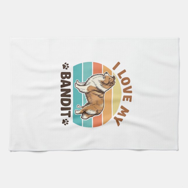 Custom Dog Name Retro Sunset Pet Lover Design_1 Tea Towel (Horizontal)