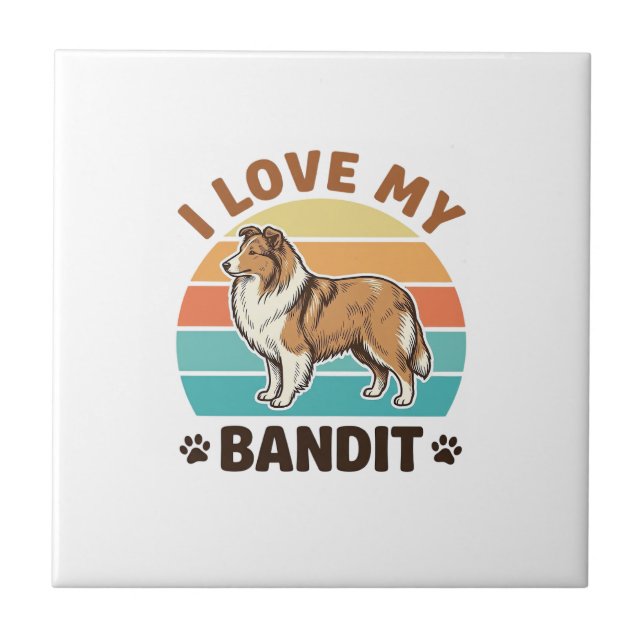 Custom Dog Name Retro Sunset Pet Lover Design_1 Tile (Front)