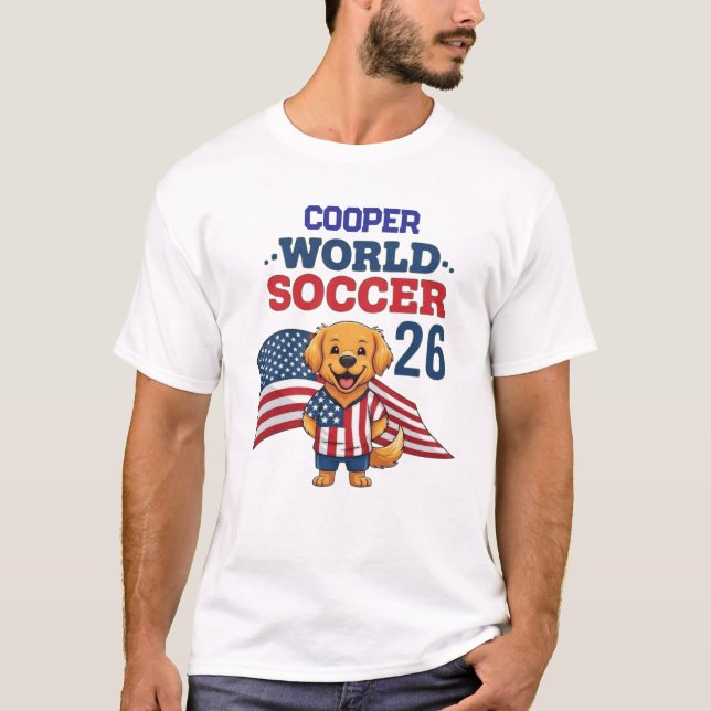 Custom Dog Name USA Soccer Fan 2026 Golden Retriev T-Shirt (Front)