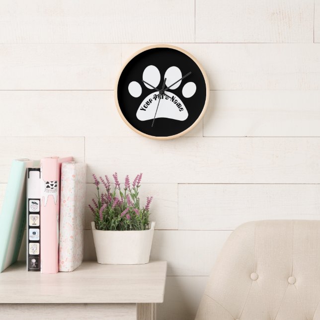 Custom Dog Paw Print Personalised Name Wall Clock (Reading Room)