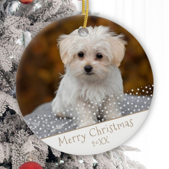 Custom Dog Pet Photo Christmas Holiday Keepsake Ceramic Tree Decoration (Creator Uploaded)