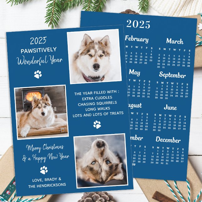 Custom Dog Pet Photo Year in Review 2025 Calendar Holiday Card (Creator Uploaded)