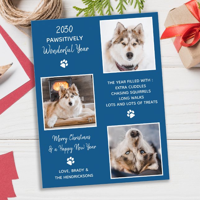 Custom Dog Pet Photo Year in Review Christmas  Holiday Postcard (Creator Uploaded)