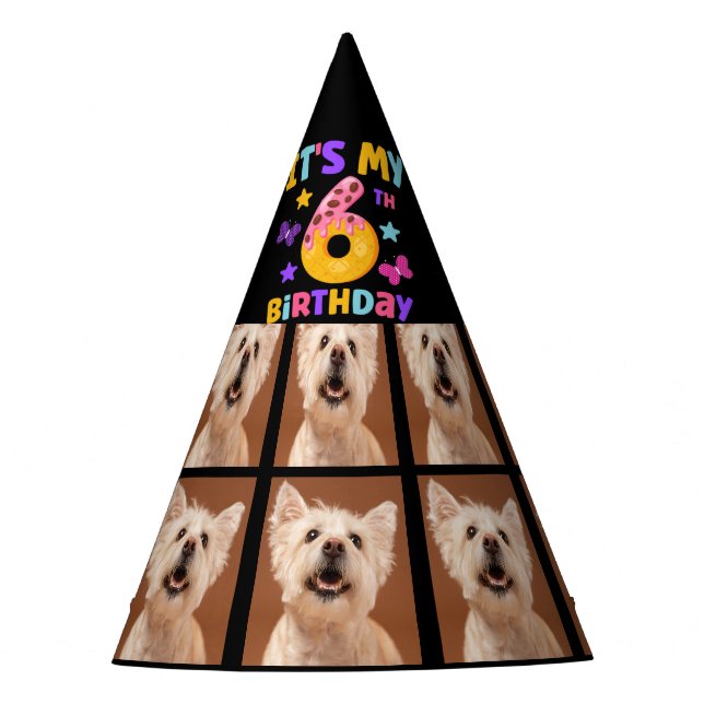 Custom Dog Photo 6th birthday party Party Hat (Front)