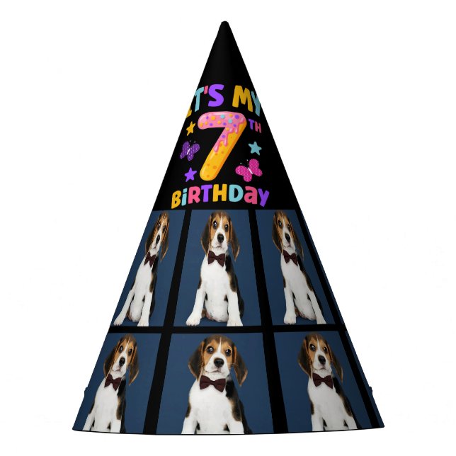 Custom Dog Photo 7th birthday party Party Hat (Front)