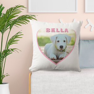 Custom Dog Photo and Name in Pink Heart Cushion