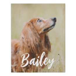 Custom Dog Photo and Name Script Faux Canvas Print