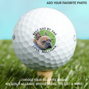 Custom Dog Photo Best Dad By Par Black White Golf Balls