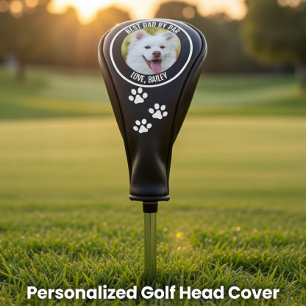Custom Dog Photo Best Dad By Par Black White Golf Head Cover