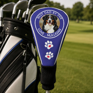 Custom Dog Photo Best Dad By Par Black White Golf Head Cover