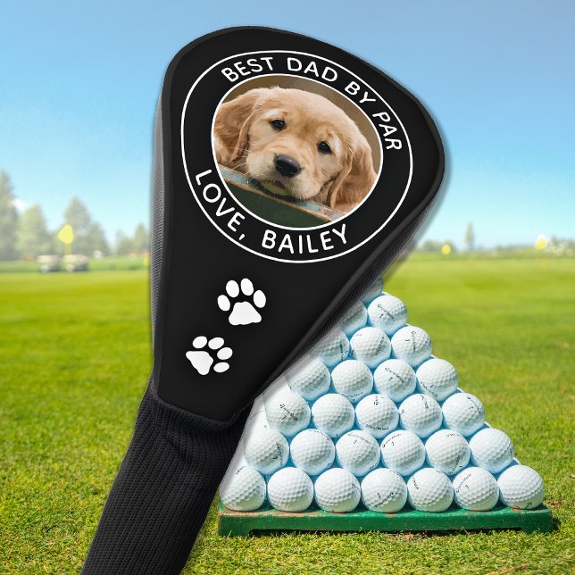 Custom Dog Photo Best Dad By Par Black White Golf Head Cover (Creator Uploaded)
