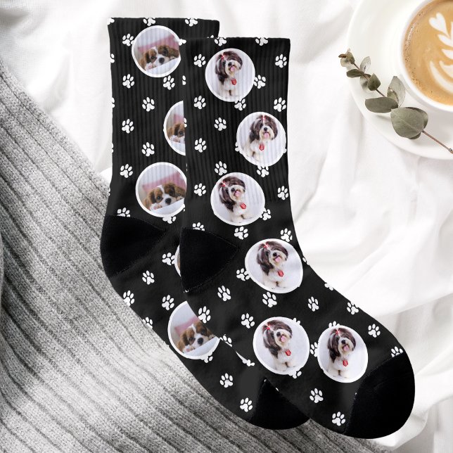 Custom Dog Photo Black Paw Print Socks (Custom Dog Photo Black Paw Print Socks)