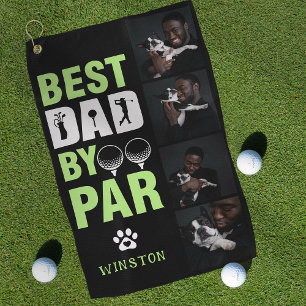 Custom Dog Photo Collage Best Dad By Par Golf Towel