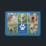 Custom Dog Photo Collage Blue Pet Paw Print Cute Trifold Wallet<br><div class="desc">This beautiful custom dog photo collage wallet  is personalised with adorable pictures of your sweet pup. Customise this personalised gift with your favourite 5 pet photographs around a cute blue square with a pretty white paw print and your dog's name in the centre.</div>