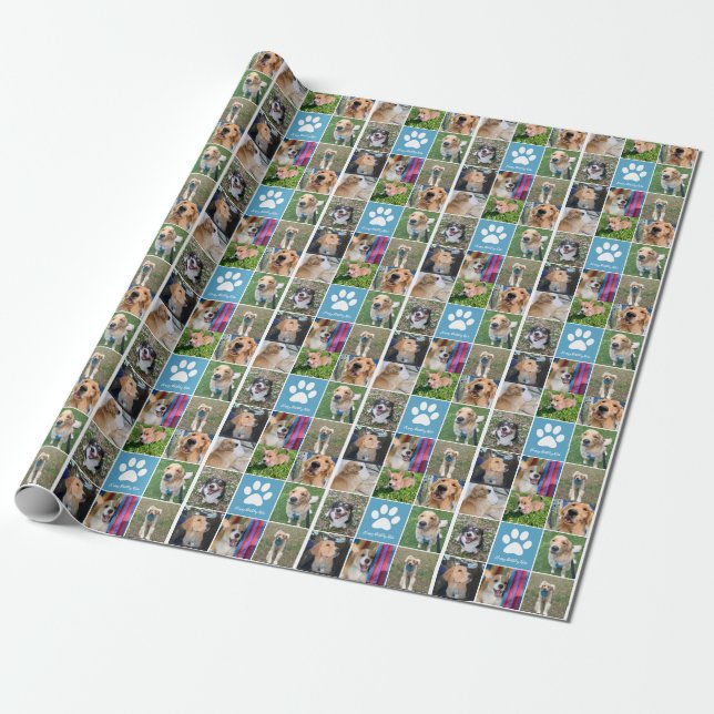 Custom Dog Photo Collage Cute Pet Happy Birthday Wrapping Paper (Unrolled)