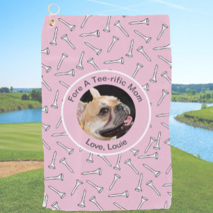 Custom dog photo golfer gift funny pink ladies golf towel