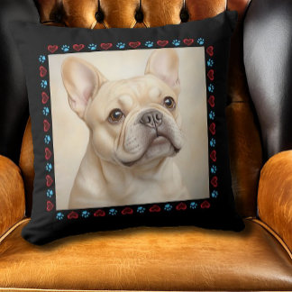 Custom Dog Photo Hearts Paws Black Border Cushion