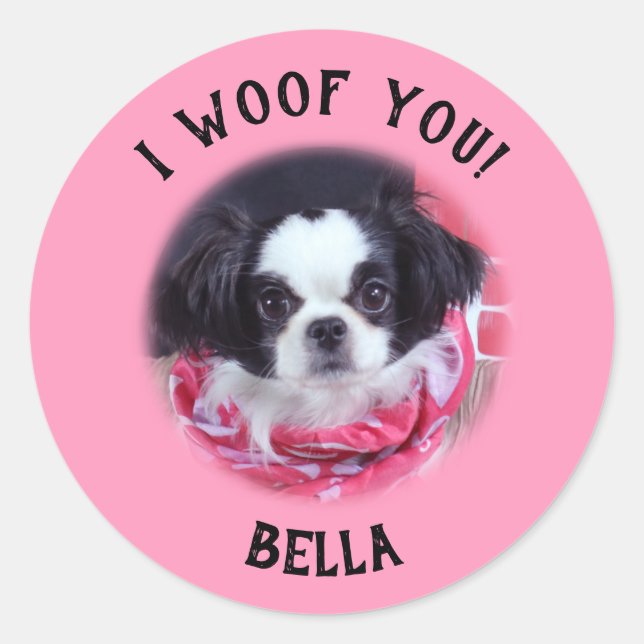 Custom Dog Photo I Woof You Stickers (Front)