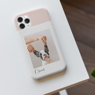 Custom Dog Photo iPhone Case   Pastel Pink & Name 