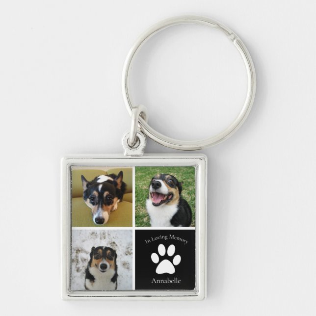 Custom Dog Photo Memorial Collage Keepsake Gift Key Ring (Front)
