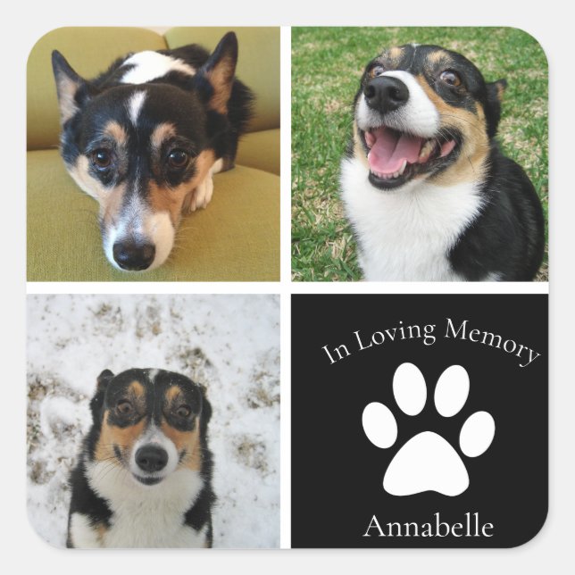 Custom Dog Photo Memorial Collage Pet Keepsake Square Sticker (Front)