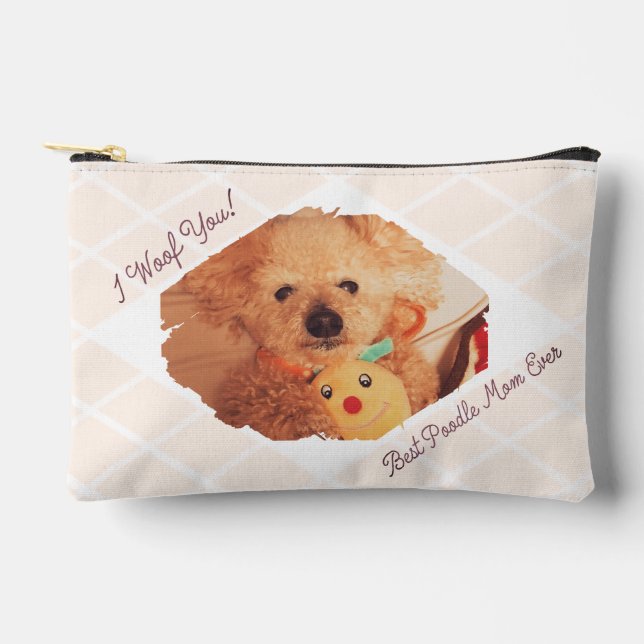 Custom Dog Photo Milk Beige Poodle Mom Gift Pouch (Front)