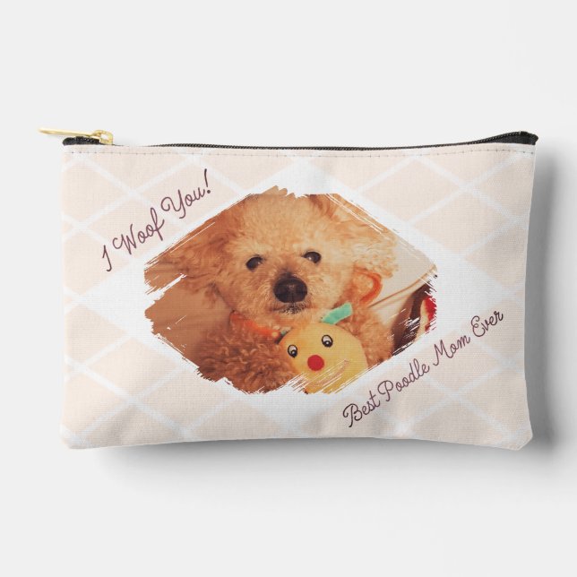 Custom Dog Photo Milk Beige Poodle Mum Gift Pouch (Front)