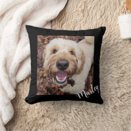 Custom Dog Photo Monogram Name Throw Pillow