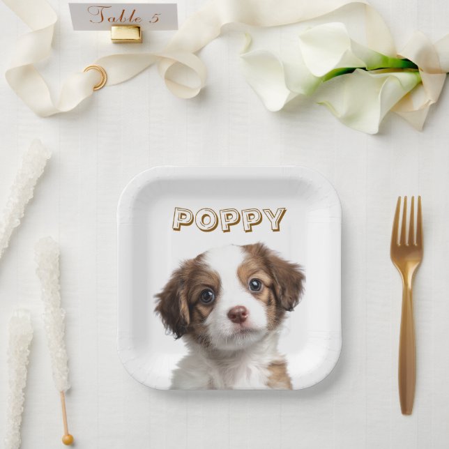 Custom Dog Photo & Name Paper Plates (Wedding)