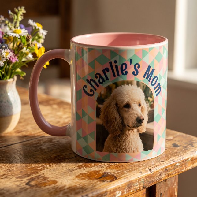 Custom Dog Photo Pastel Geometric Dog Mum Mug (Creator Uploaded)