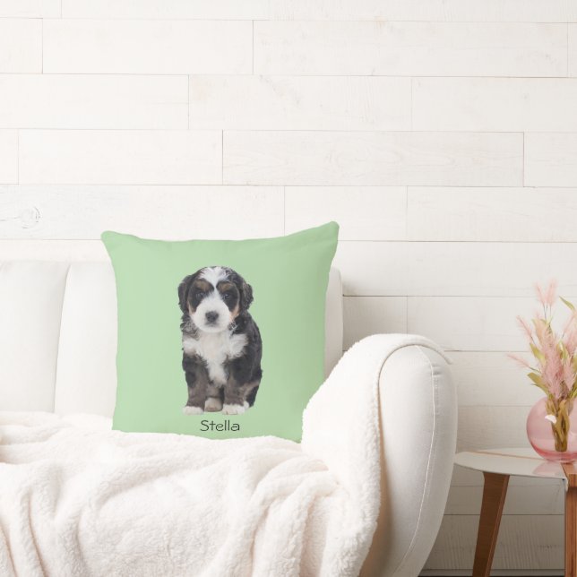 Custom Dog Photo – Pastel Green with Pet Name -  Cushion (Couch)