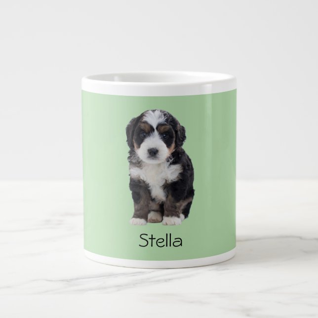 Custom Dog Photo – Pastel Green with Pet Name -  Large Coffee Mug (Front)