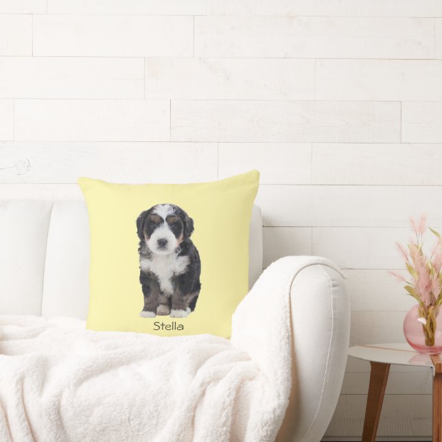 Custom Dog Photo – Pastel Yellow with Pet Name -  Cushion (Couch)