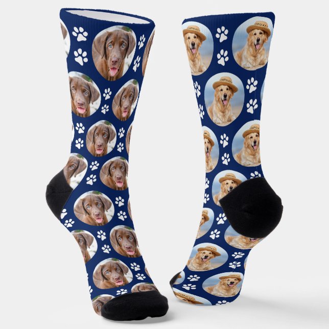 Custom Dog Photo Paw Prints Fun Mismatched Socks (Angled)