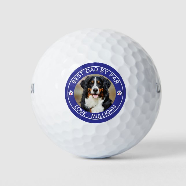 Custom Dog Photo Pet Best Dad By Par Monogram Golf Balls (Front)