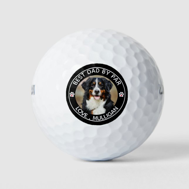 Custom Dog Photo Pet Best Dad By Par Monogram Golf Balls (Front)