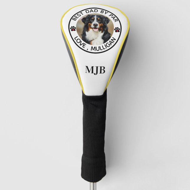 Custom Dog Photo Pet Best Dad By Par Monogram Golf Head Cover (Front)