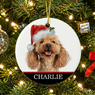 Custom Dog Photo Pet Christmas Hat Ceramic Tree Decoration