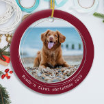 Custom Dog Photo Pet First Christmas Ceramic Tree Decoration<br><div class="desc">Decorate your tree or send a special gift with this super cute personalized custom pet photo christmas ornament. This simple and modern dog christmas ornament will be a favorite among all dog lovers. Add your dog's photo and personalize with name and year. Ornament is double sided, you can do different...</div>