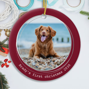 Custom Dog Photo Pet First Christmas Ceramic Tree Decoration