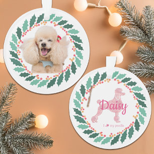 Custom Dog Photo Pink Poodle Christmas Ornament