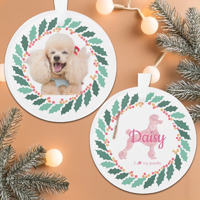 Custom Dog Photo Pink Poodle Christmas Ornament (Creator Uploaded)