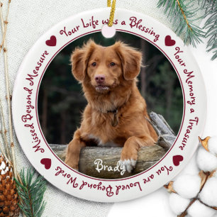 Custom Dog Photo Red Pet Memorial Ceramic Tree Decoration