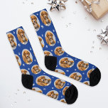 Custom Dog Photo Royal Blue Paw Print Socks<br><div class="desc">Show your love for your puppy dog or cat with these fun and cosy custom-printed socks! Our premium crew socks feature a pattern of your favourite pet photo along with small white paw prints. Create your own by simply adding your picture to the round placeholder image. Makes a great gift...</div>