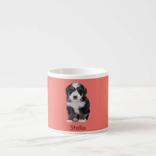 Custom Dog Photo – Sunset Coral with Pet Name -  Espresso Cup (Front)