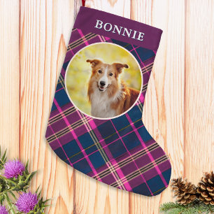 Custom Dog Photo Tartan Plaid Patterned Pet Decor Small Christmas Stocking